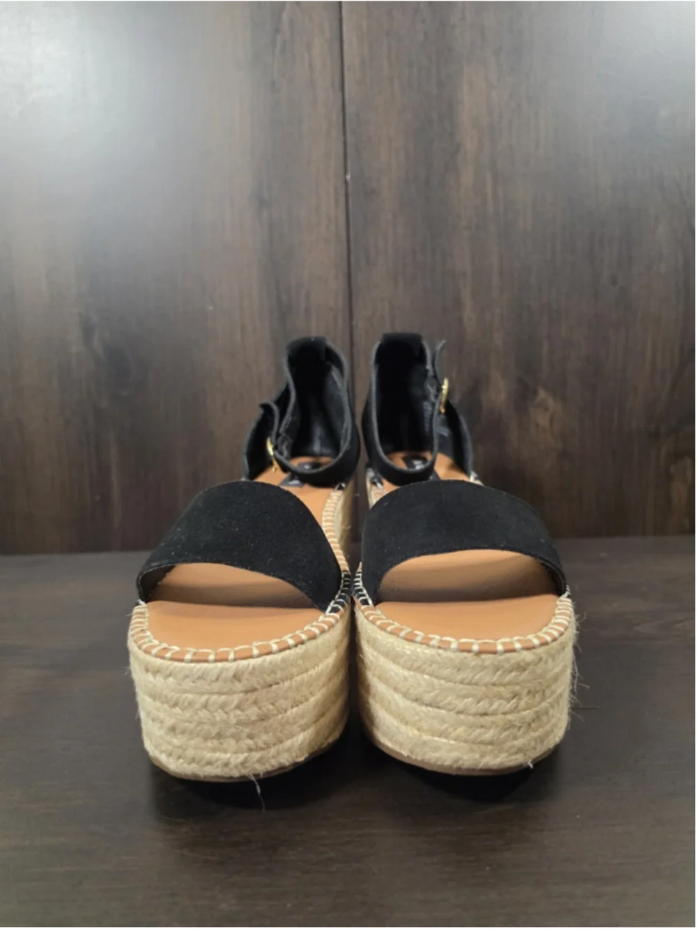 Aqua Ria SUEDE LEATHER Macrame Chunky Espadrille Platform Sandal BLACK 9.5 M